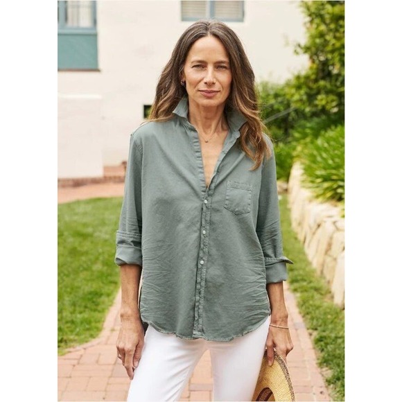 Frank & Eileen Tops - FRANK & EILEEN Sz XS Sage Olive Green Eileen Shirt Famous Denim Distressed